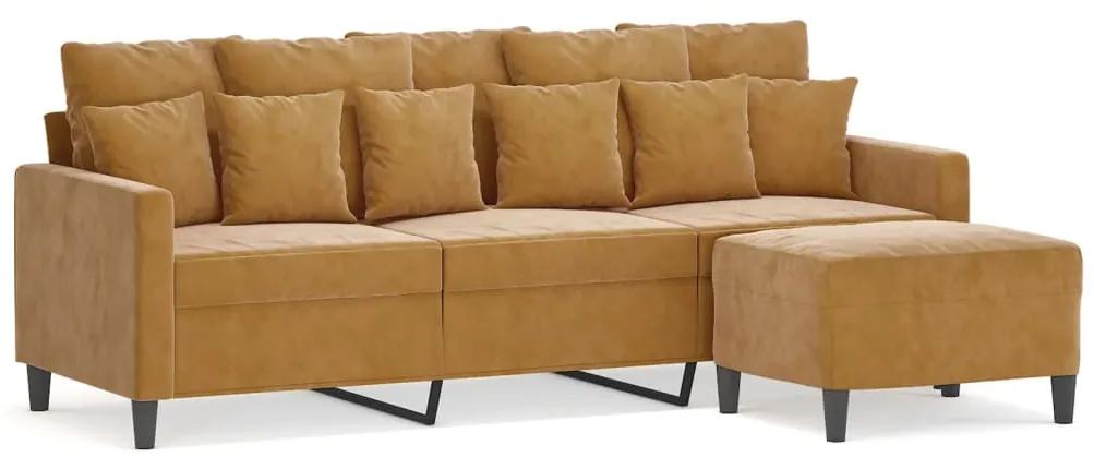 Canapea cu 3 locuri si taburet, maro, 180 cm, catifea Maro, 198 x 77 x 80 cm