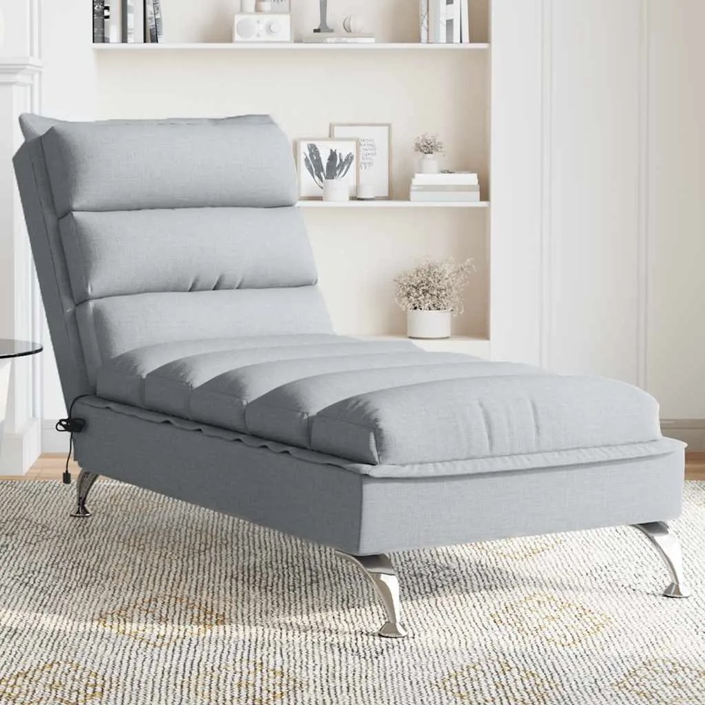 vidaXL Șezlong de masaj cu perne, gri deschis, material textil