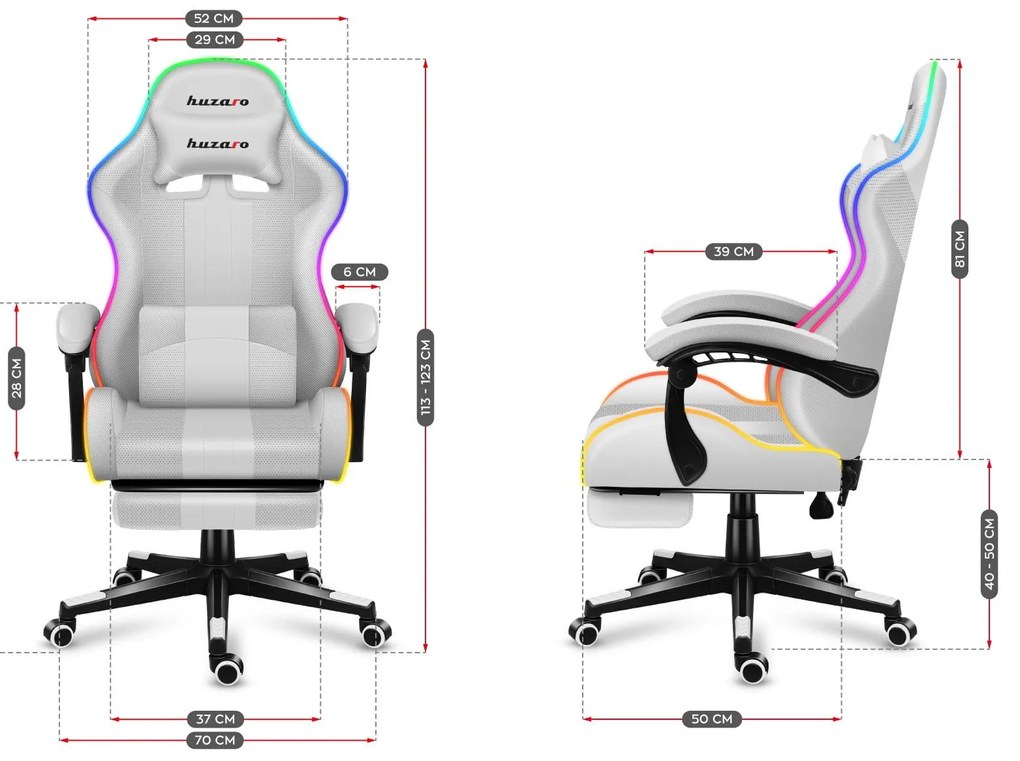 Fotoliu gaming Fusion 4.7 (alb + multicolor) (cu iluminat LED). 1087480