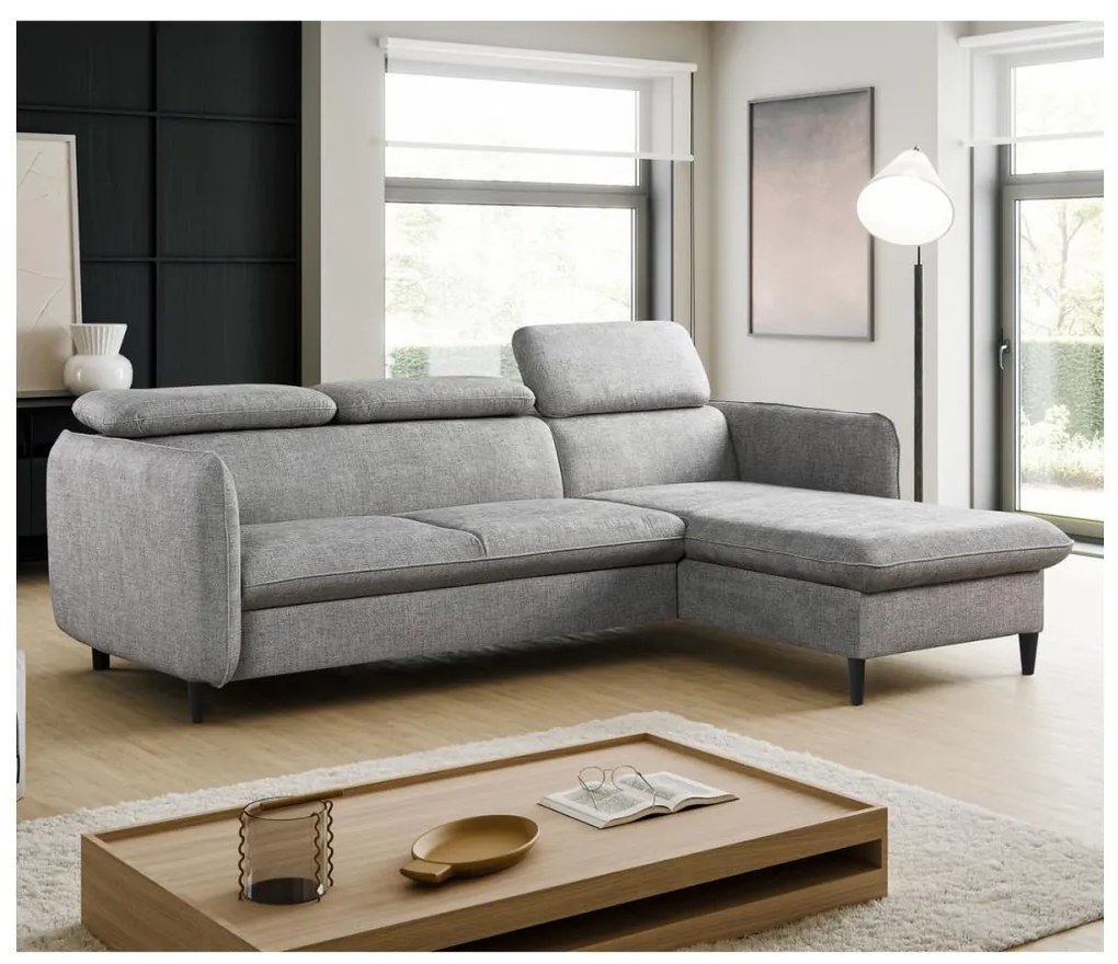 Colțar extensibil NISA, în formă de L, cu spațiu de depozitare, gri, pe partea dreaptă