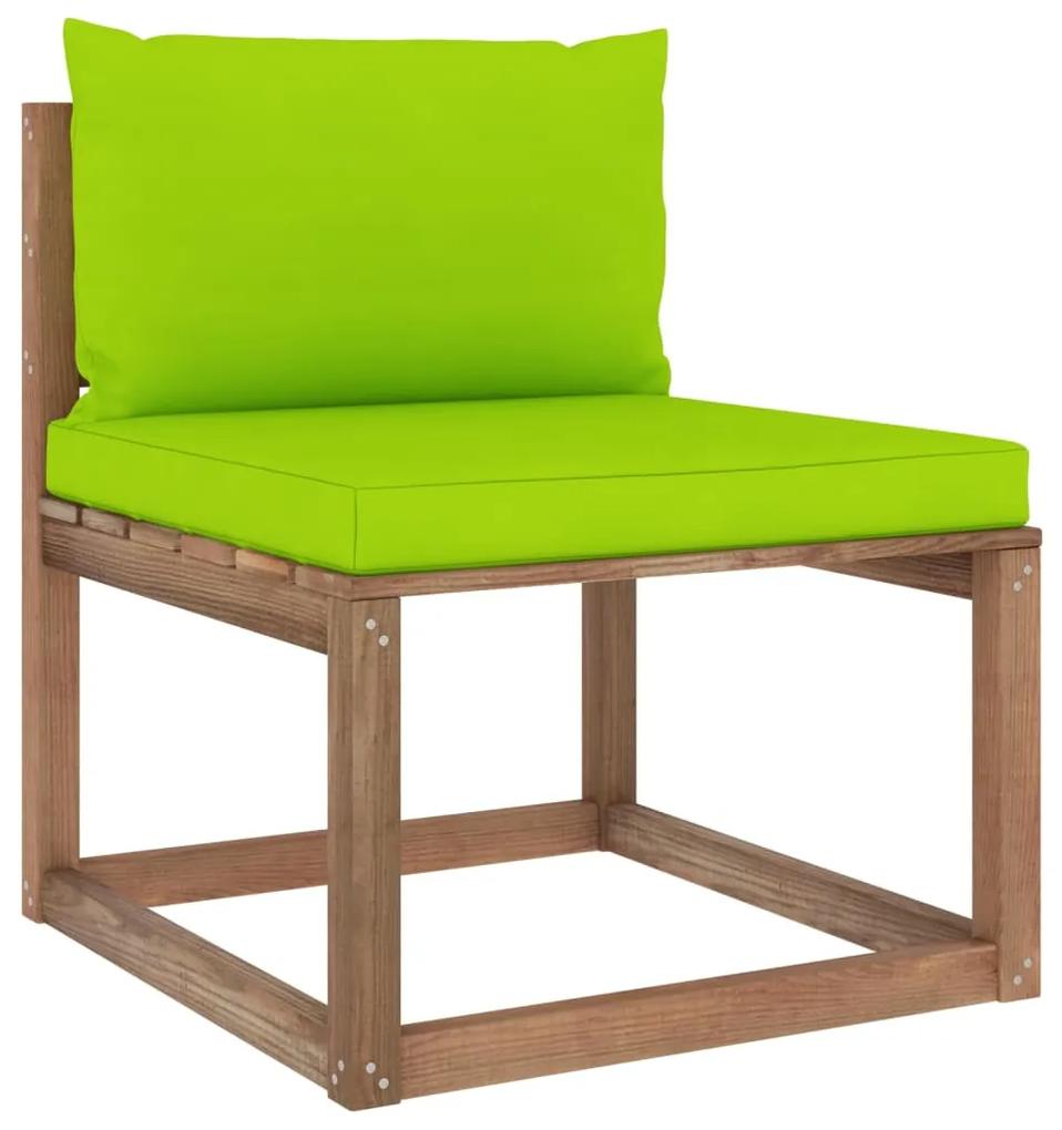 Set mobilier gradina paleti cu perne, 3 piese, lemn pin tratat verde aprins, 2x mijloc + suport pentru picioare, 1