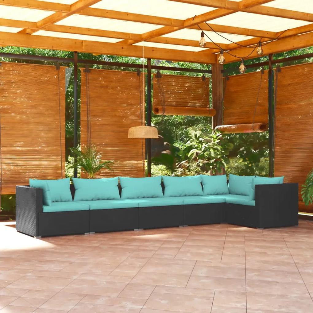 3101705 vidaXL Set mobilier de grădină cu perne, 6 piese, negru, poliratan