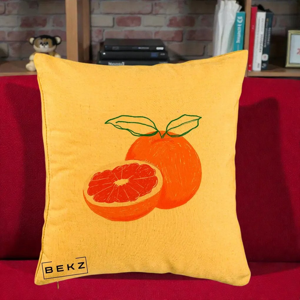 Perna Decorativa Grepfrut Citrus, 40x40 cm, Galben, Husa Detasabila, Perna Inclusa, BEKZ®
