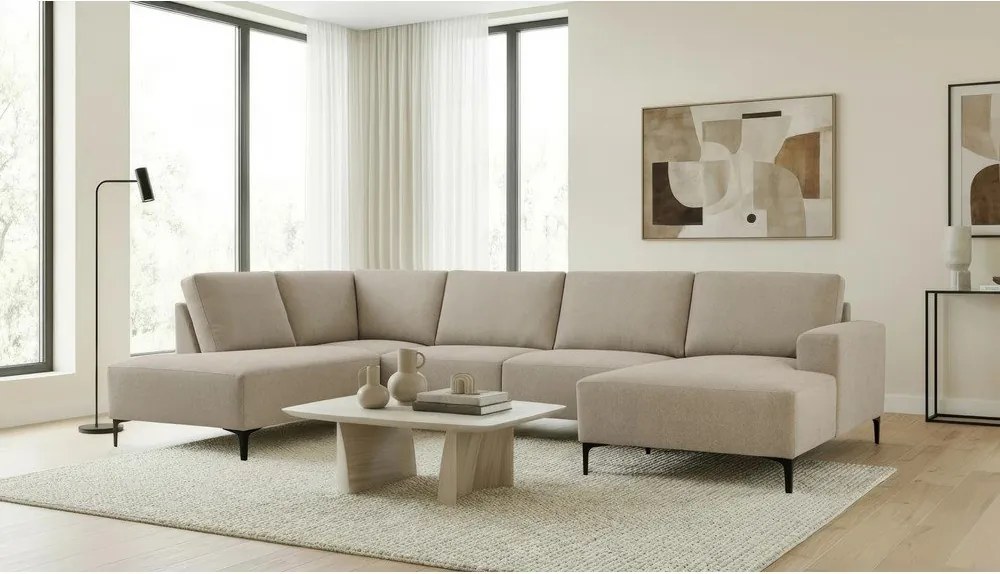 Colțar maro deschis cu tapițerie din chenille (cu colț pe partea stângă/în formă de "U") Fabian – Scandic