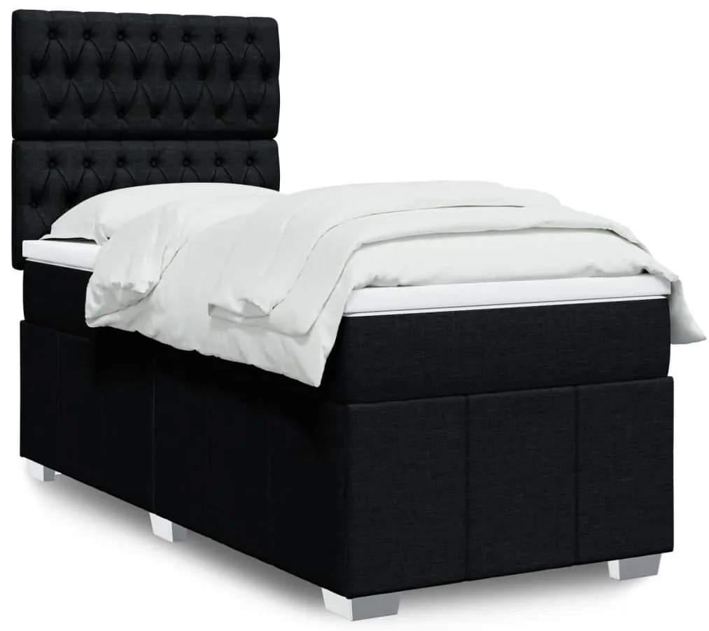 vidaXL Pat box spring cu saltea, negru, 90x190 cm, textil
