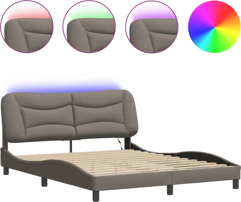 vidaXL Cadru de pat cu LED fără saltea Hvar Taupe 160x200 cm Material