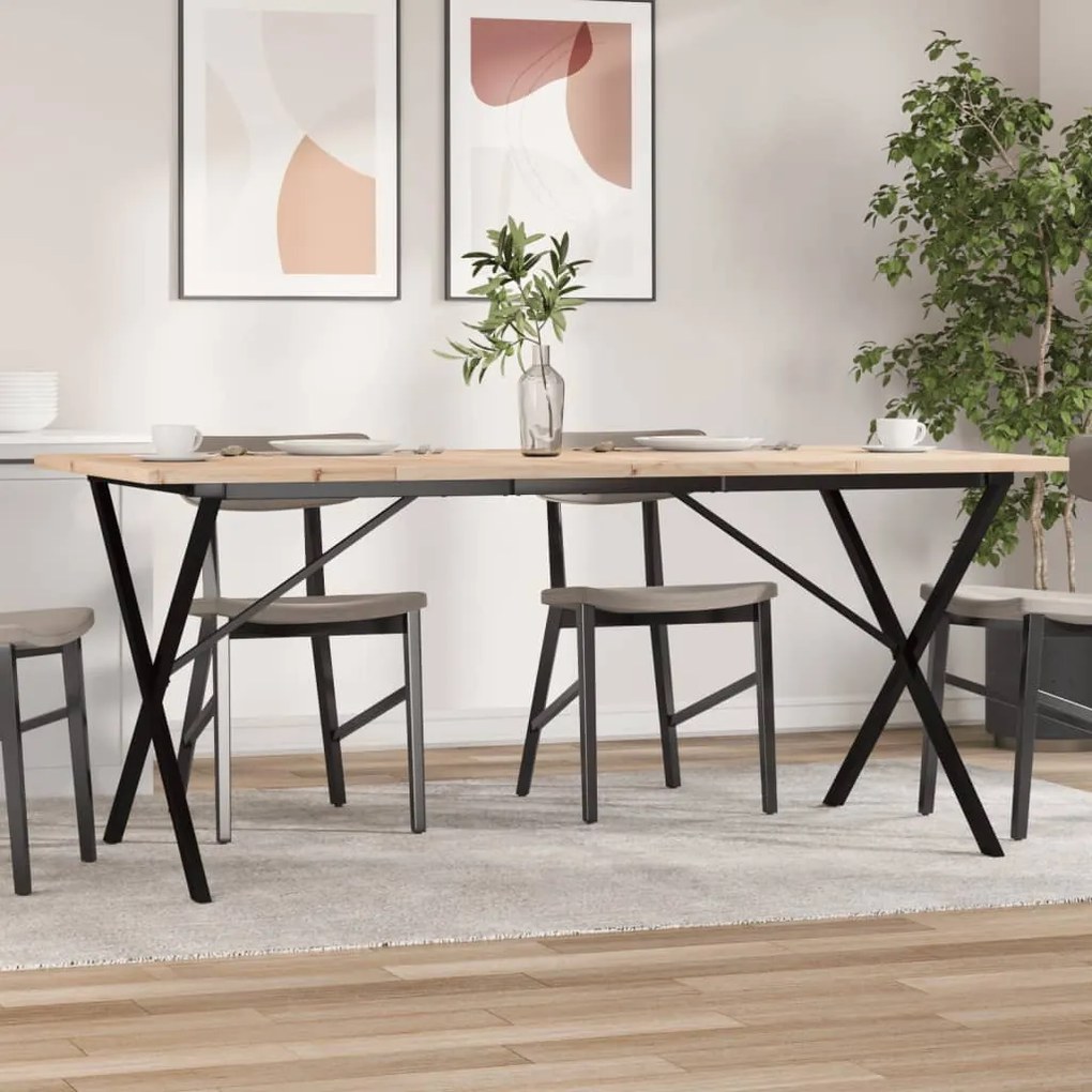vidaXL Masă bucătărie, cadru X, 180x90x75,5 cm lemn masiv pin și Oţel