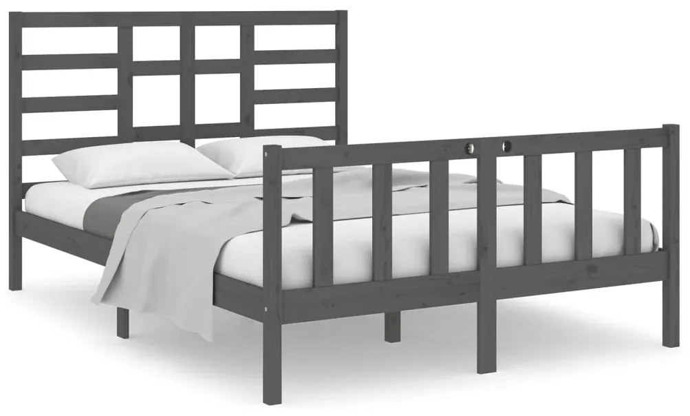3105902 vidaXL Cadru de pat dublu, gri, 135x190 cm, lemn masiv