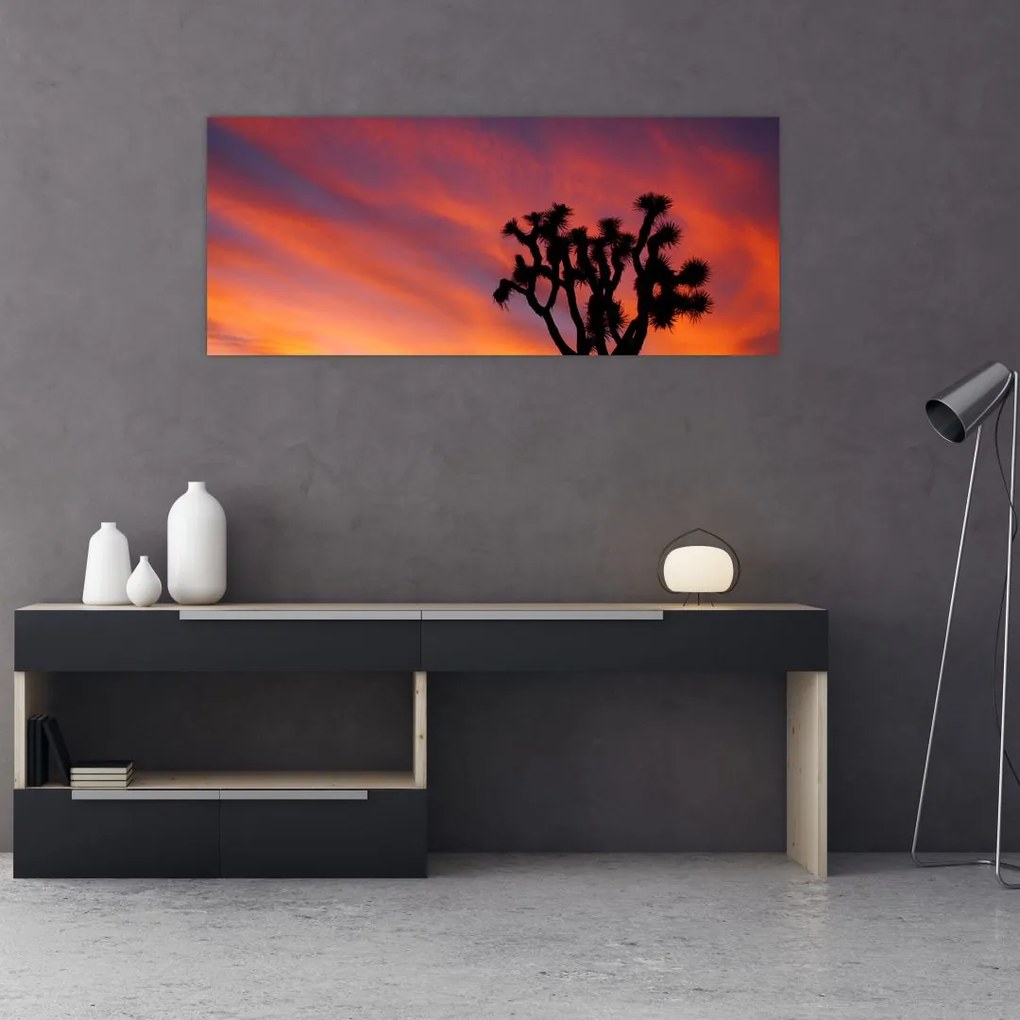 Tablou apus de soare deasupra siluetei unui copac (120x50 cm)