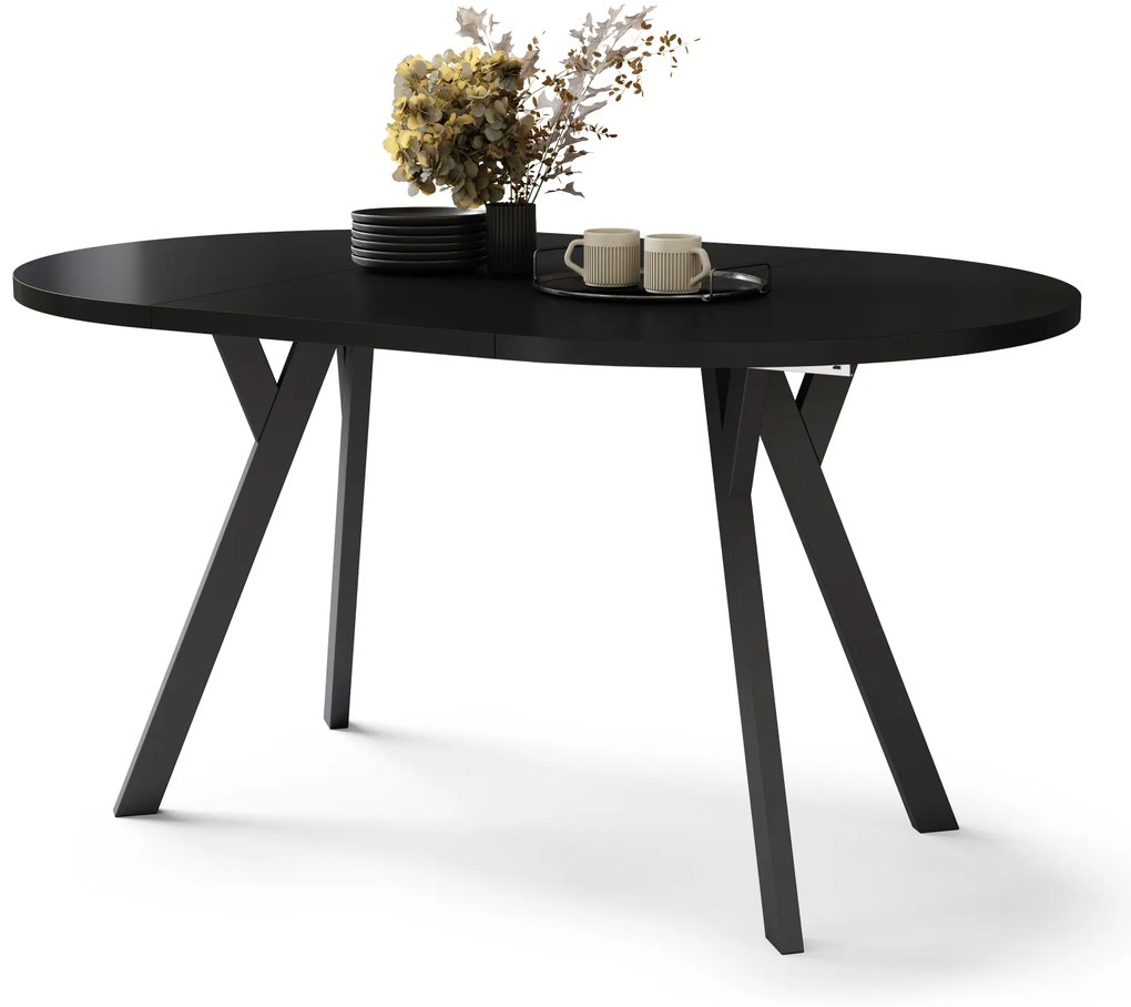 Mazzoni ALMO Negu/picioare negre - MASĂ ROTUNDĂ EXTENSIBILĂ CU PICIOARE ÎN FORMĂ DE Y STIL LOFT PENTRU SALON/SUFRAGERIE