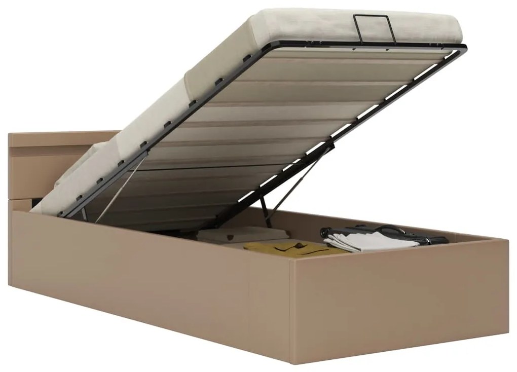 285559 vidaXL Cadru pat hidraulic LED cappuccino 100x200 cm piele ecologică