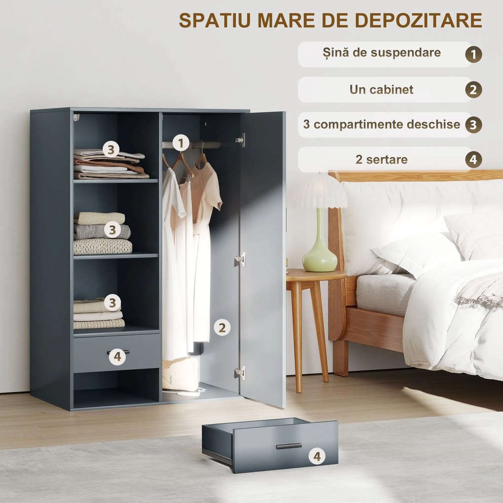 HOMCOM Dulap Modern Reglabil Gri-Închis | Aosom Romania