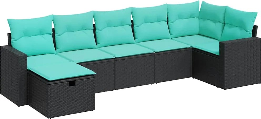 vidaXL Set canapele de grădină cu perne, 7 piese, negru, poliratan