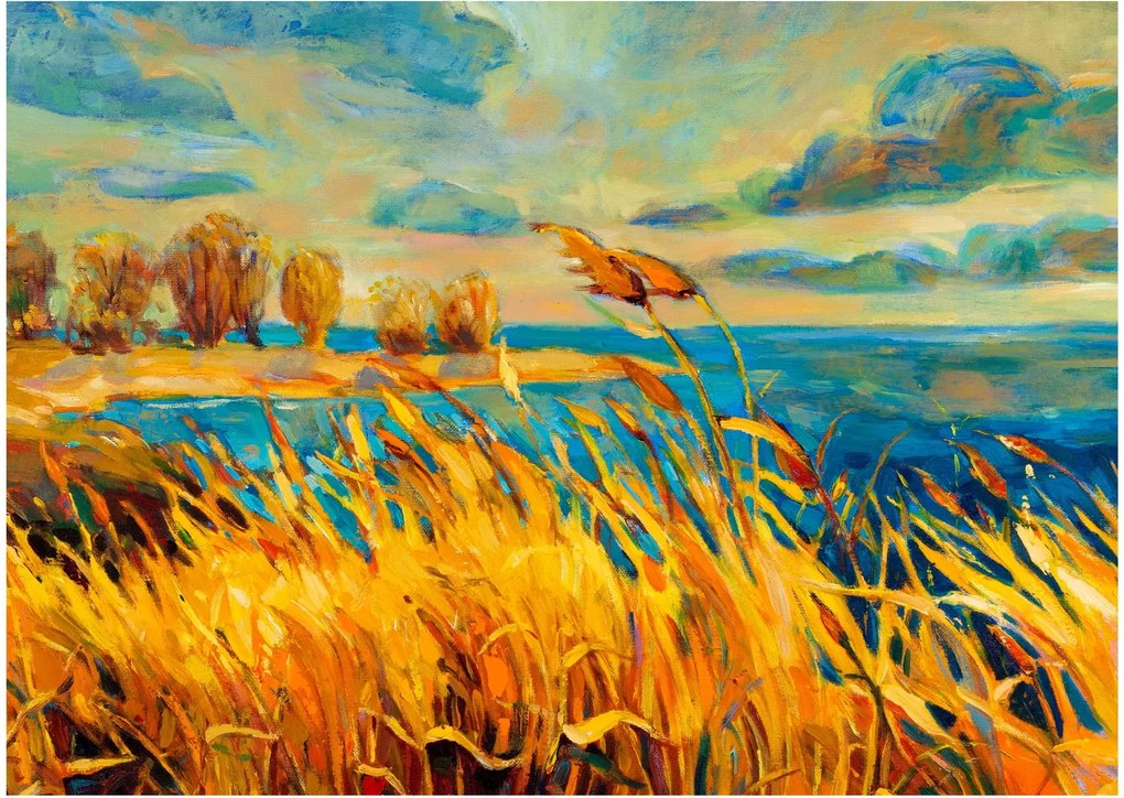 Tablou - Apus de soare peste lac, pictură acrilică (70x50 cm)