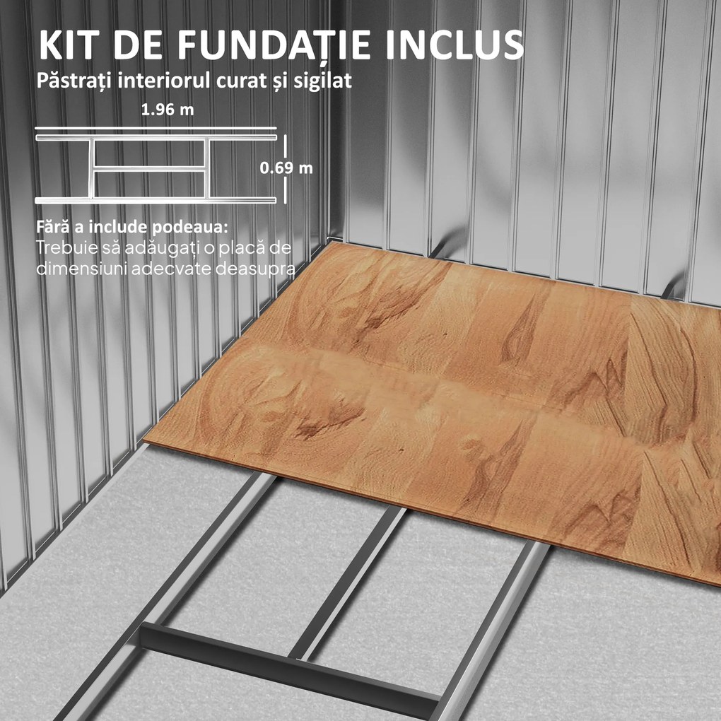 Sopron de gradina din tabla de otel, casuta de gradina cu usi glisante, pentru depozitare si organizare 213x130x185 cm, alb Outsunny | Aosom Romania