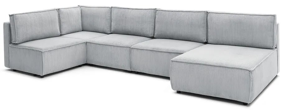 Colțar gri deschis cu tapițerie din catifea reiată (în formă de "U"/cu colț variabil) Nihad modular – Bobochic Paris