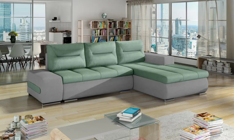 Coltar extensibil cu spatiu pentru depozitare, 275x180x88 cm, Ottavio R02, Eltap (Culoare: Verde deschis / Bej deschis)