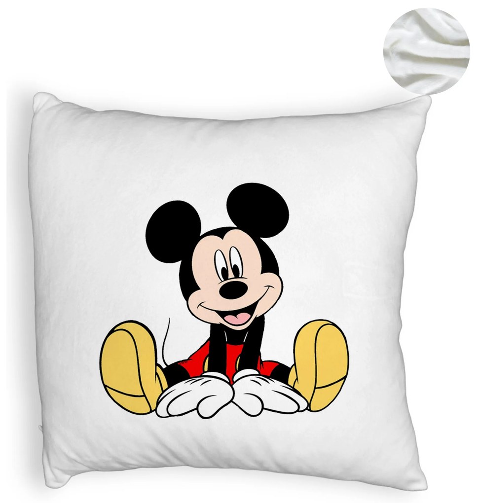 Perna Decorativa Fluffy, Model copii Mickey Mouse, 40x40 cm, Alba, Husa Detasabila, Burduf