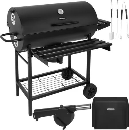 Grătar mare de grădină cu cărbune, cu capac și termometru