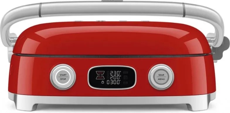 Grătar multifuncțional SMEG 50's Style MGF01RDEU, 2100 W, 60-230 °C, 3 programe, acoperire ceramică, tavă de scurgere, semnal sonor, cronometru, roșu