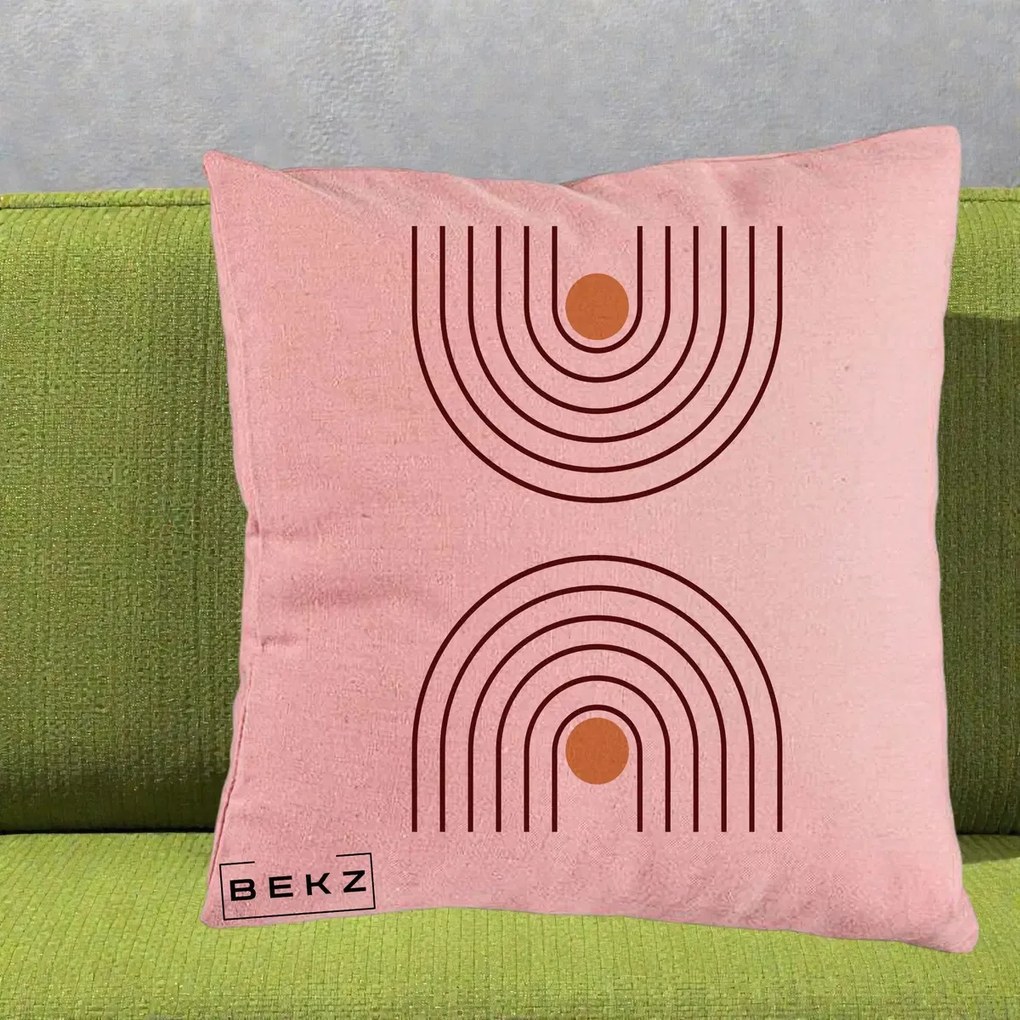 Perna decorativa Geometric Boho Arc, 40x40 cm cu Umplutura, Roz, BEKZ