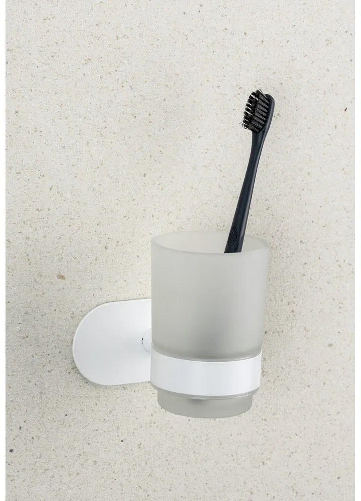 Suport pentru periuța de dinți alb autoadeziv din sticlă Orea – Wenko