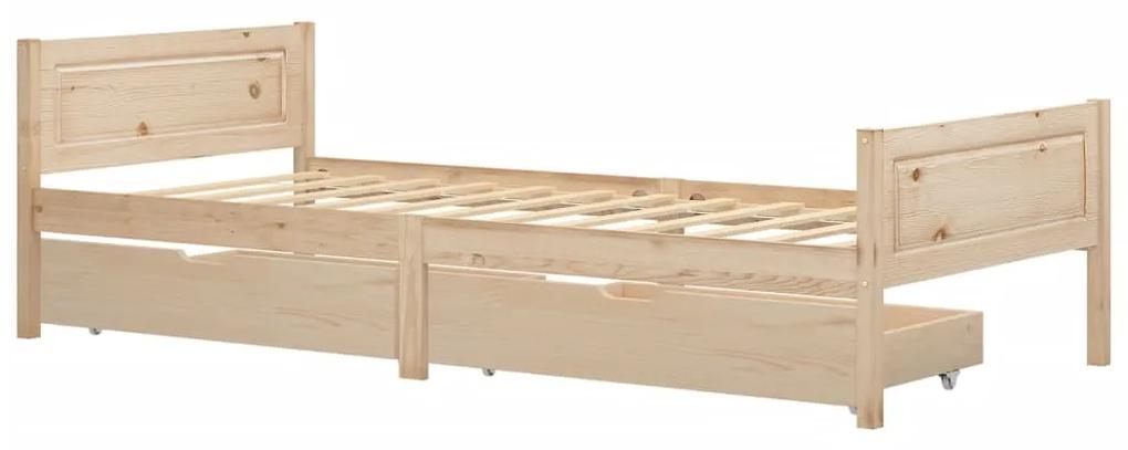 Cadru de pat cu 2 sertare, 90x200 cm, lemn masiv pin Maro, 90 x 200 cm, 2 Sertare