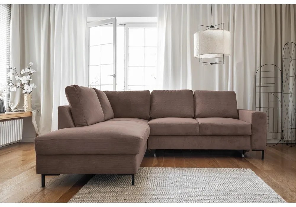 Colțar maro extensibil cu tapițerie din catifea reiată (cu colț pe partea stângă ) Lofty Lilly – Miuform