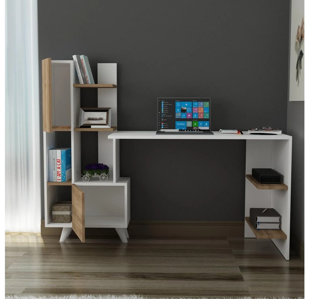 Masă PC Allisa (Alb + Nuc). 1088555