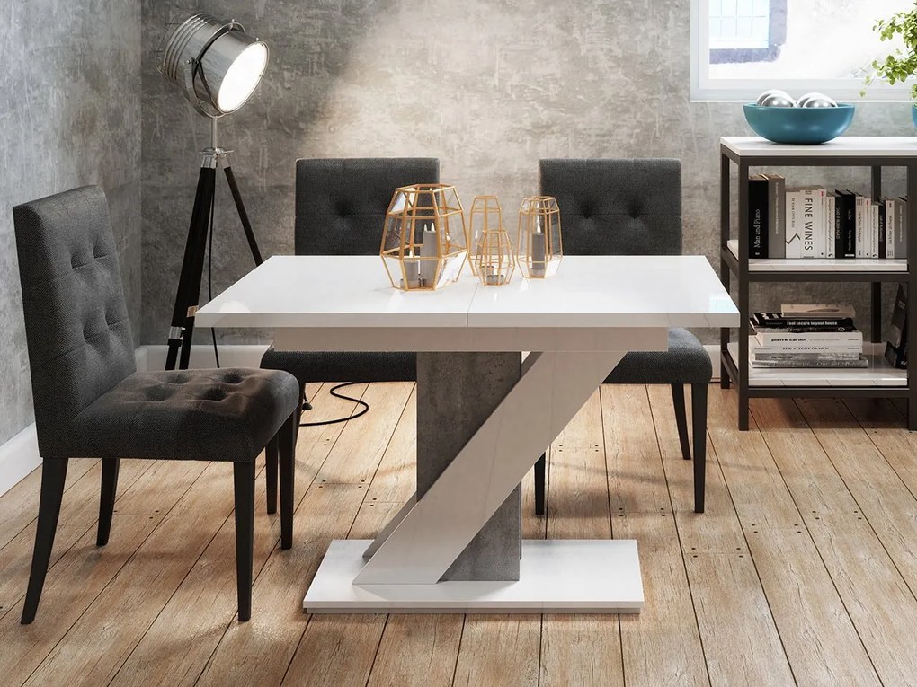 Masă modernă Exalior (Alb lucios + beton). Promo -16%. 1054136