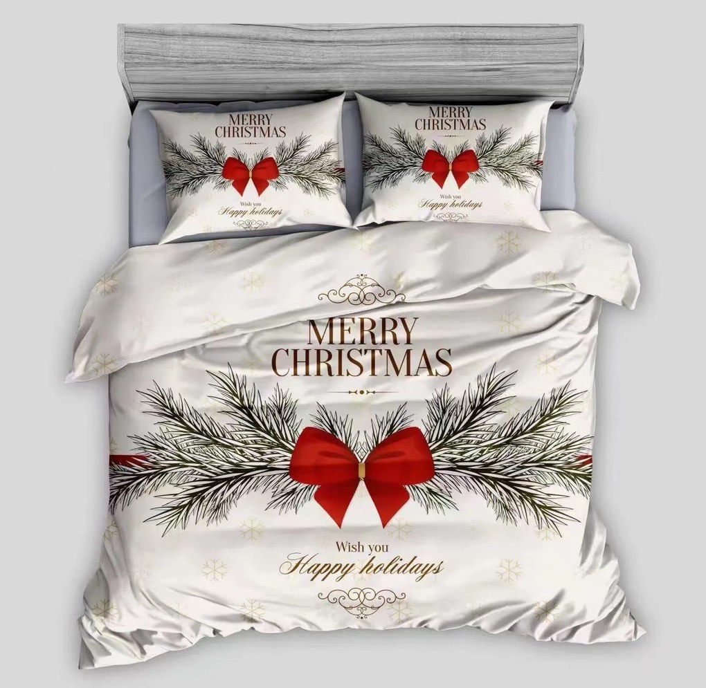 3D Lenjerie de pat din bumbac WISH YOU HAPPY HOLIDAYS crem, 100% bumbac Dimensiune lenjerie de pat: 70 x 90 cm | 140 x 200 cm