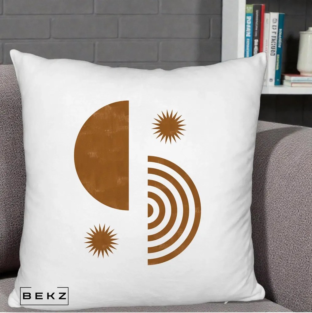 Perna Decorativa Boho Sun si Spirala, 40x40 cm, Alb Pufos, Husa Detasabila, Perna Inclusa, BEKZ®
