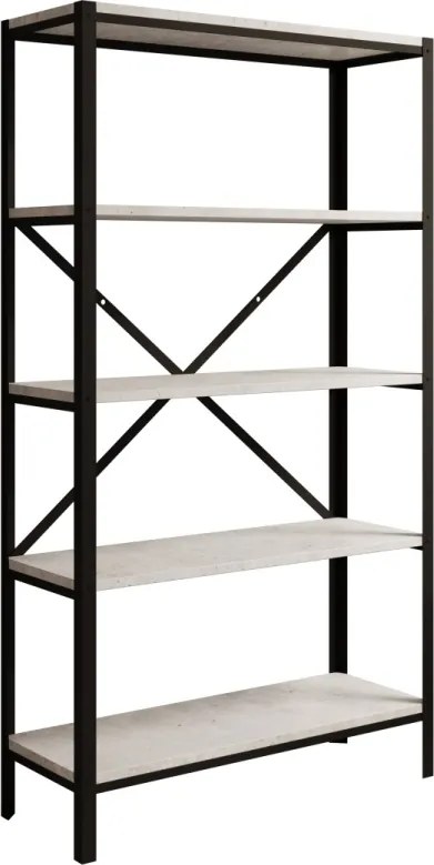 Raft metalic pentru carti, 80x146.8x30 cm, Rene, ADRK Furniture (Culoare: Negru / Gri beton)