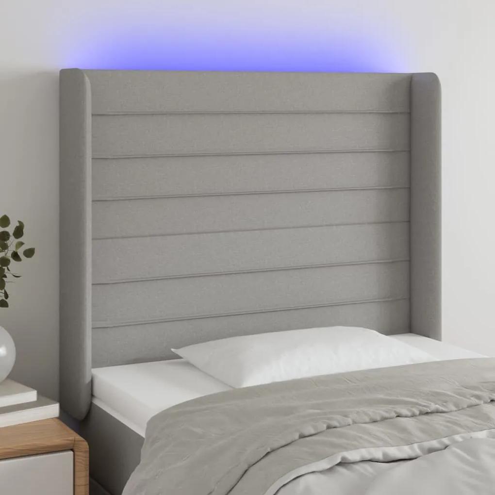 3124162 vidaXL Tăblie de pat cu LED, gri deschis, 83x16x118/128 cm, textil