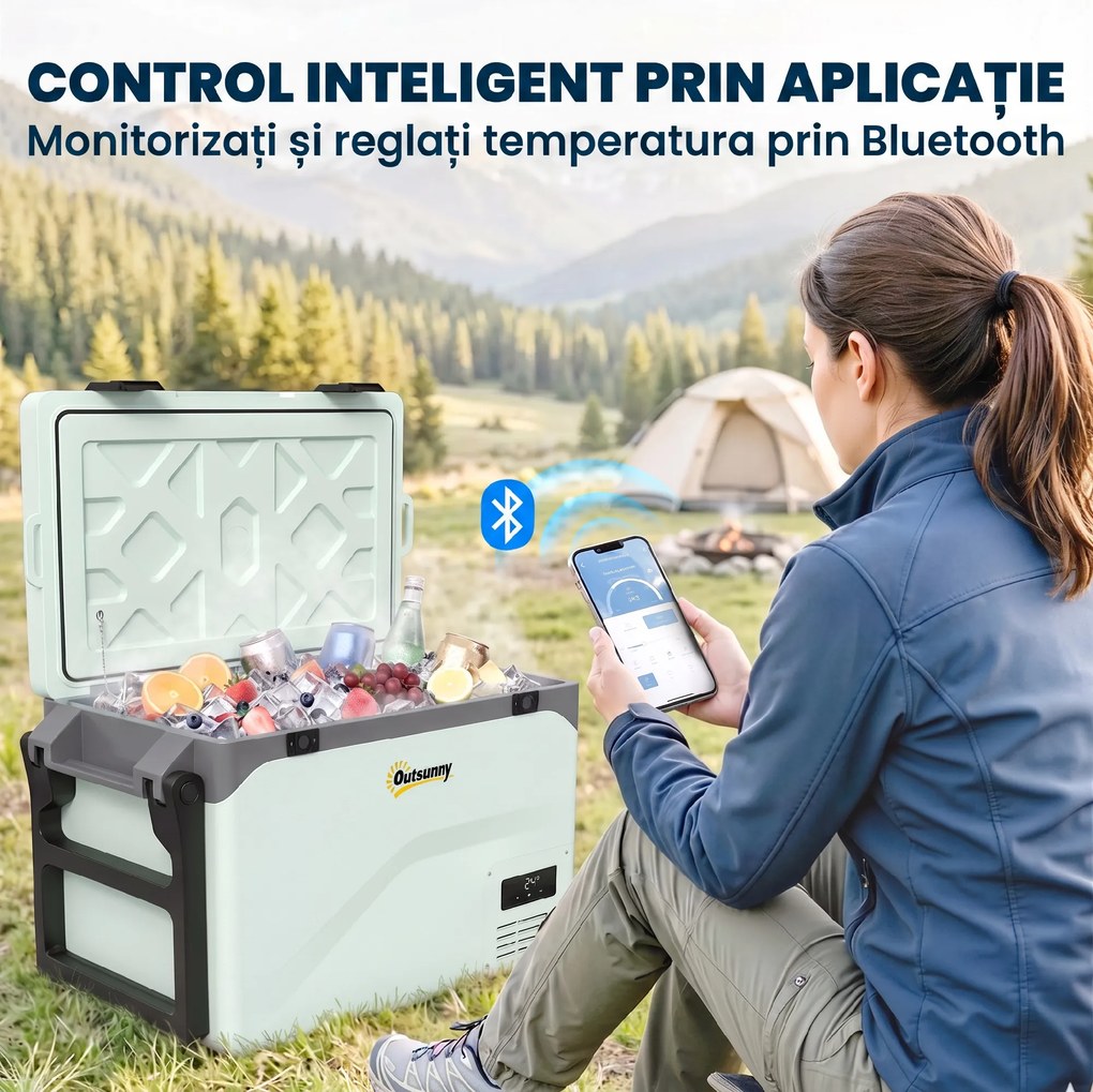 Outsunny Frigider Portabil 42,5L cu Compresor și Control prin Aplicație, -20℃ la 20℃ | Aosom Romania
