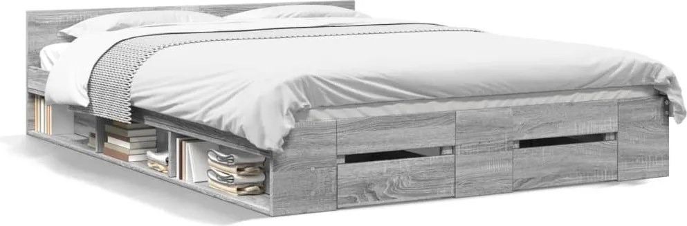vidaXL Cadru de pat cu sertare, gri sonoma, 135x190 cm, lemn prelucrat