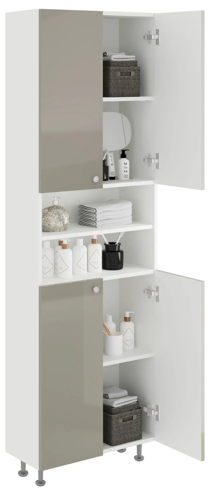 Soldat Baie Zaria, 4 Usi, Gri Lucios/Alb, MDF, L 60 x l 27 x H 190 cm