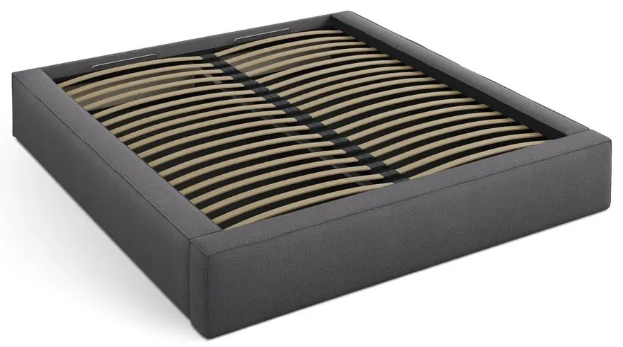 Pat matrimonial gri închis tapițat cu spațiu de depozitare cu somieră 140x200 cm Simon Olivia – Micadoni