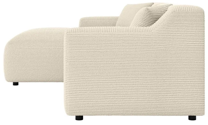 Colțar bej-crem cu tapițerie din catifea reiată (cu colț pe partea stângă, cu șezlong) Martin – Ropez