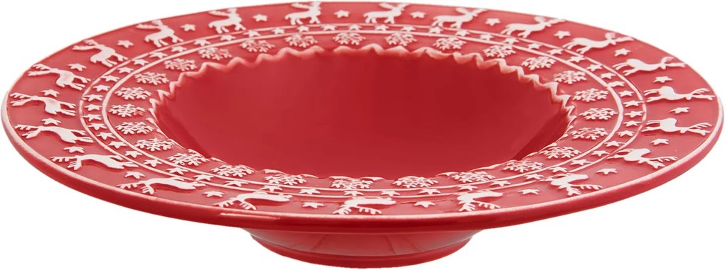 Farfurie adanca ceramica rosu alb model Ren Ø 25 cm 0.15L