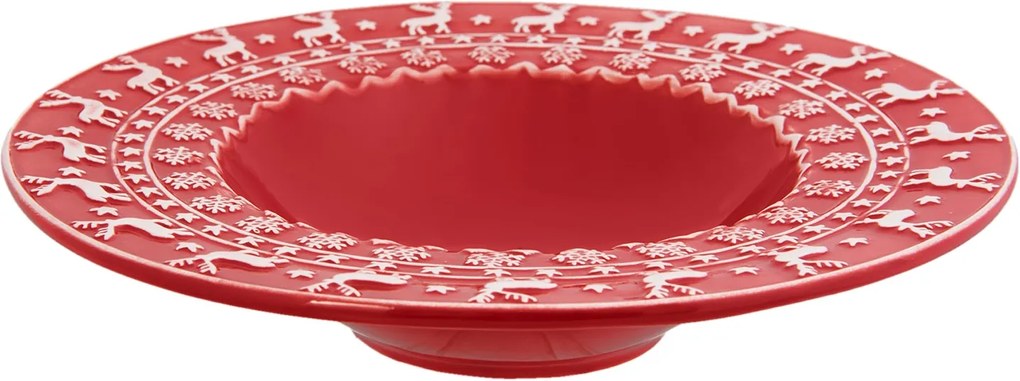 Farfurie adanca ceramica rosu alb model Ren Ø 25 cm 0.15L