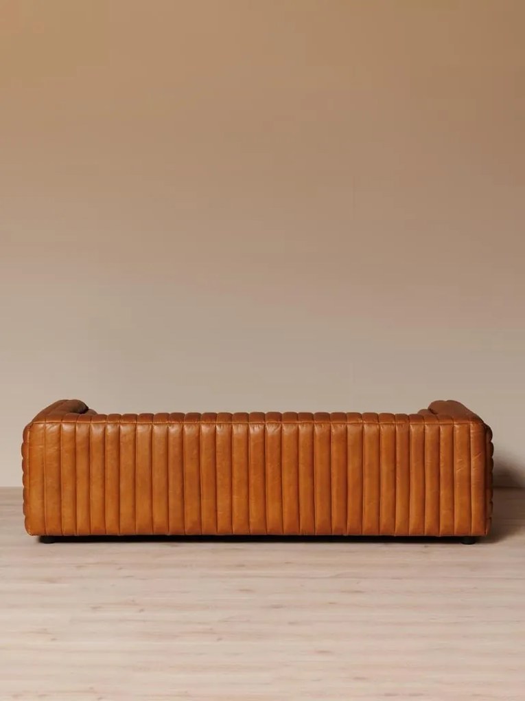 Canapea 3 locuri, din piele naturală, aspect vintage, Freud