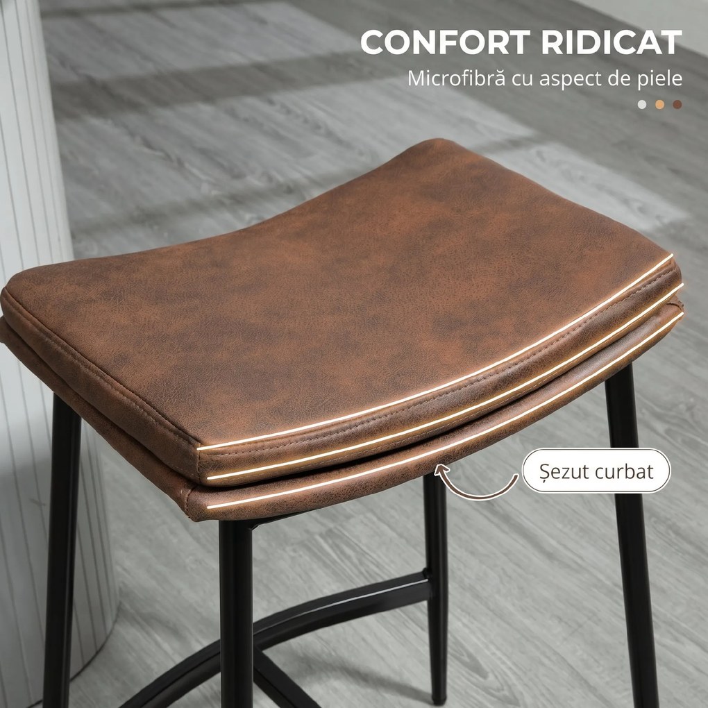 HOMCOM Set 2 Scaune de Bar în Stil Industrial, din Piele Ecologică, 48.5x38.5x68.5 cm, Negru și Maro | Aosom Romania