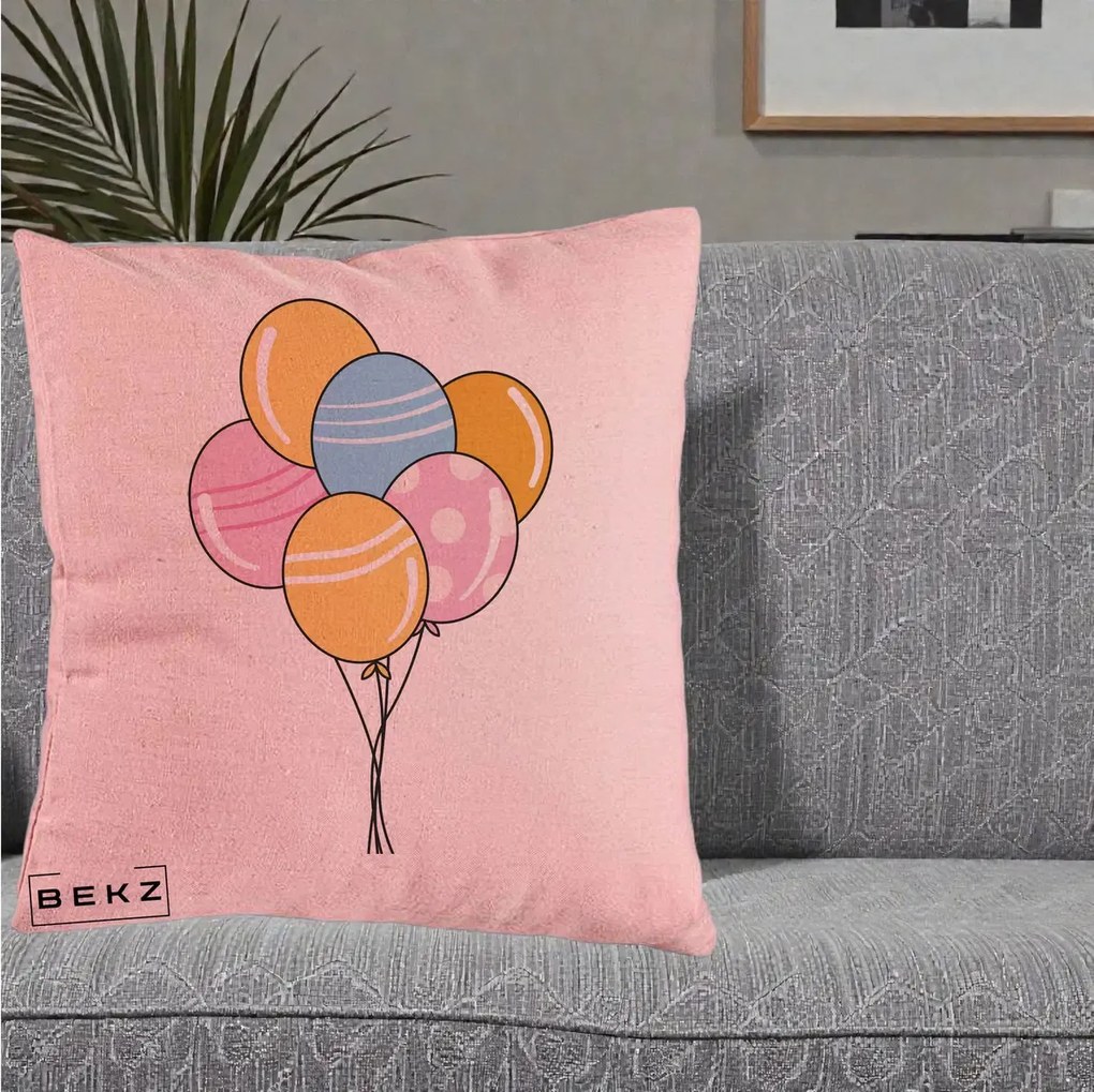 Perna Decorativa Baloane Petrecere, 40x40 cm, Roz, Husa Detasabila, Perna Inclusa, BEKZ®