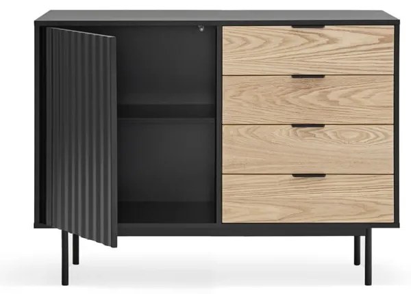 Comodă neagră/în culoare naturală joasă cu aspect de lemn de stejar 108x80 cm Sierra – Teulat