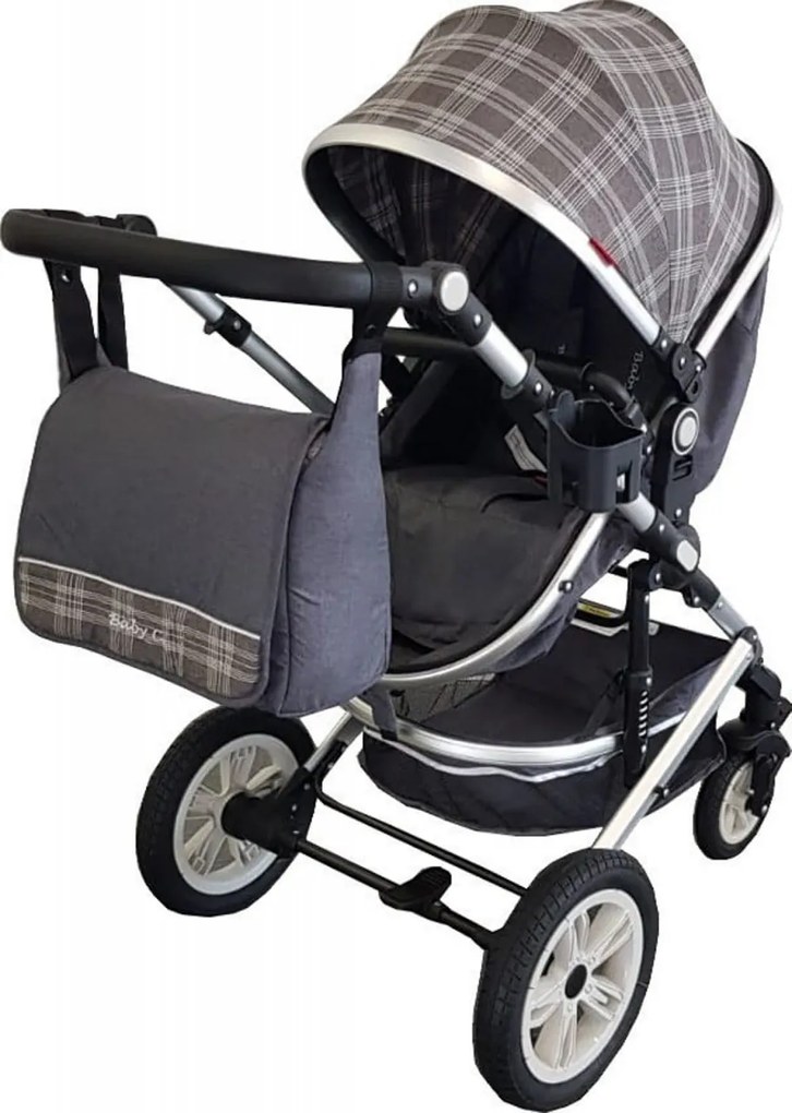 Carucior nou nascuti 3 in 1 Baby Care™ PRO 530 , Cu geanta bebe, Cadru Aluminiu Gold, Amortizoare, Roti din cauciuc plin AVE, Landou, Scoica auto,