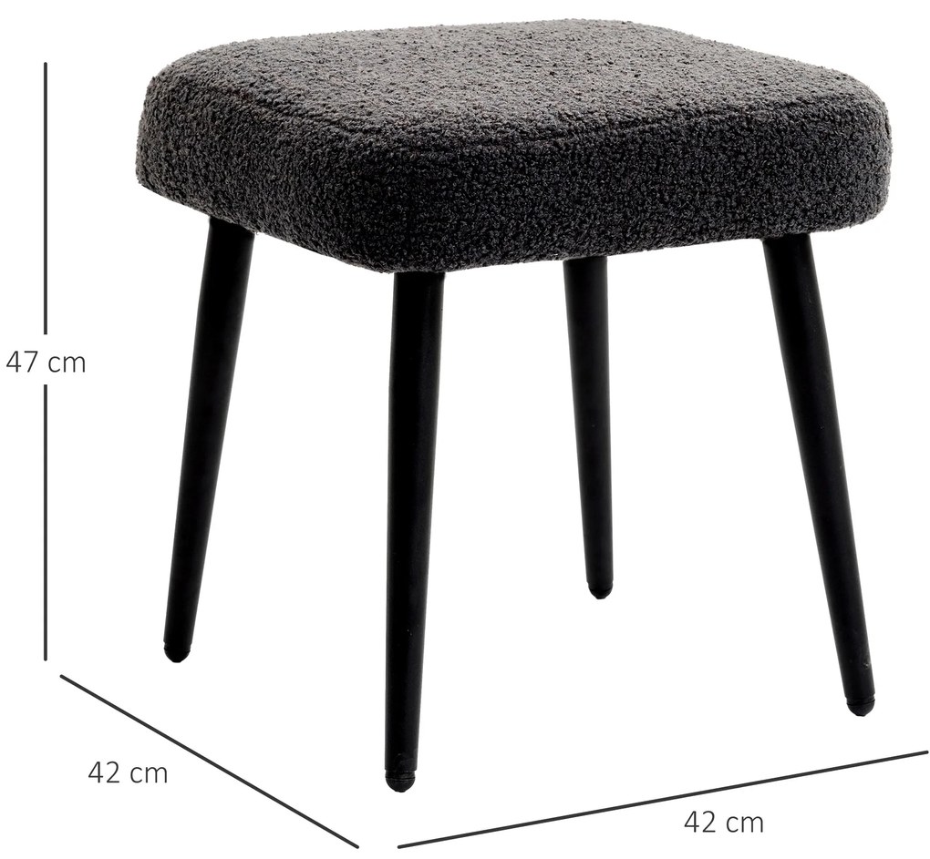 HOMCOM Taburet, suport pentru picioare, scaun captusit, aspect casmir, picioare din otel, 42 x 42 x 47 cm, Gri inchis | Aosom Romania