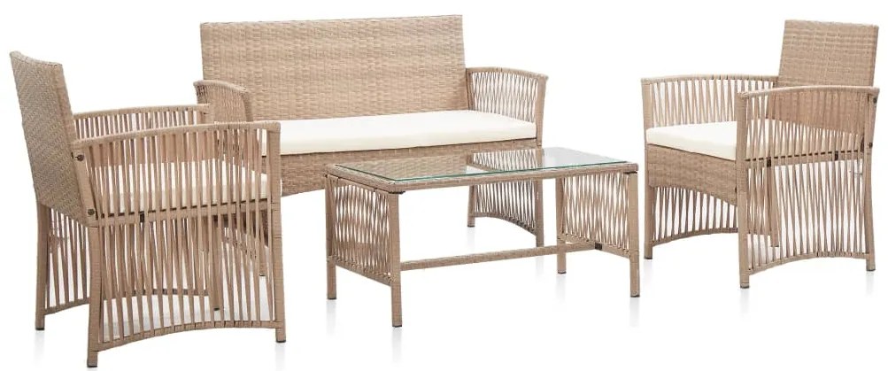 vidaXL Set mobilier de grădină cu perne, 4 piese, bej, poliratan