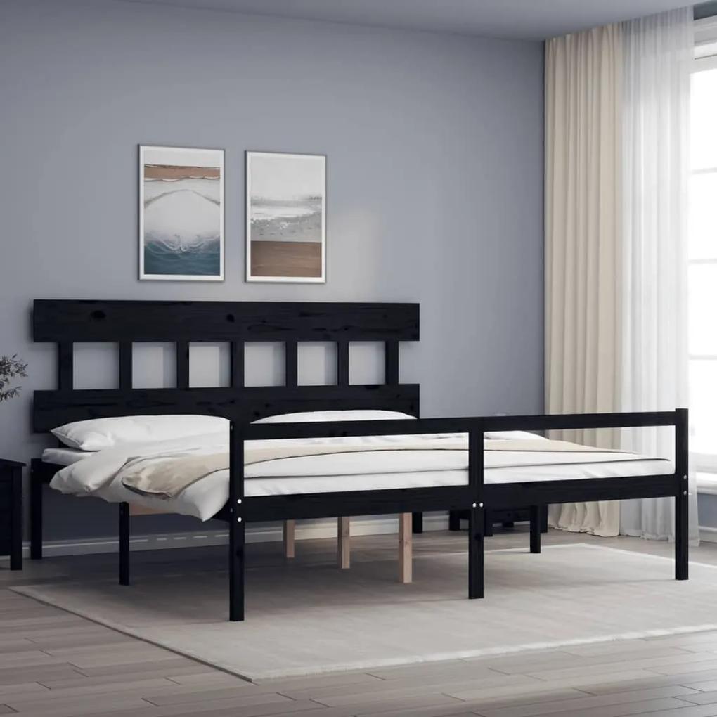 3195440 vidaXL Cadru de pat senior cu tăblie, 200x200 cm, negru, lemn masiv