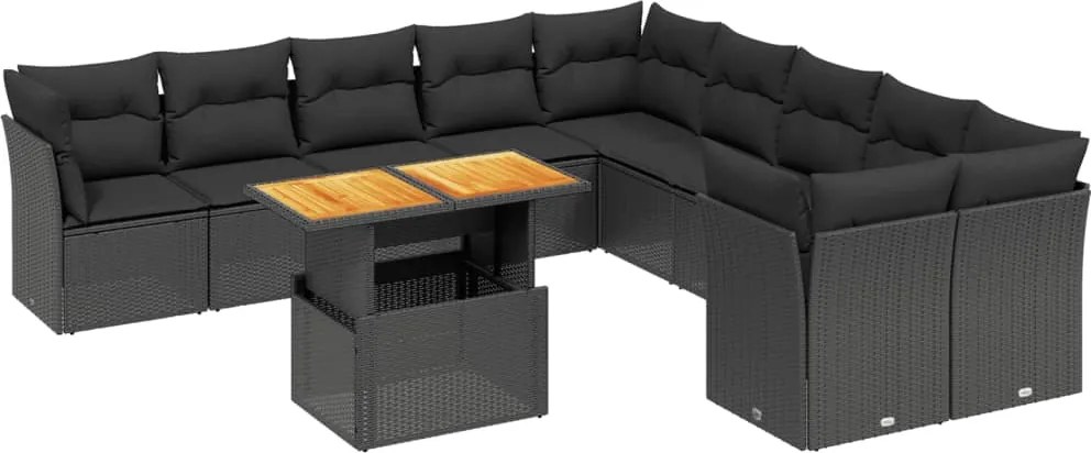 vidaXL Set canapele de grădină cu perne, 11 piese, negru, poliratan